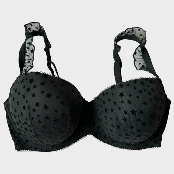 Victoria's Secret PINK Size 38DD Black Star Print Balconette Push Up Bra - Picture 1 of 11